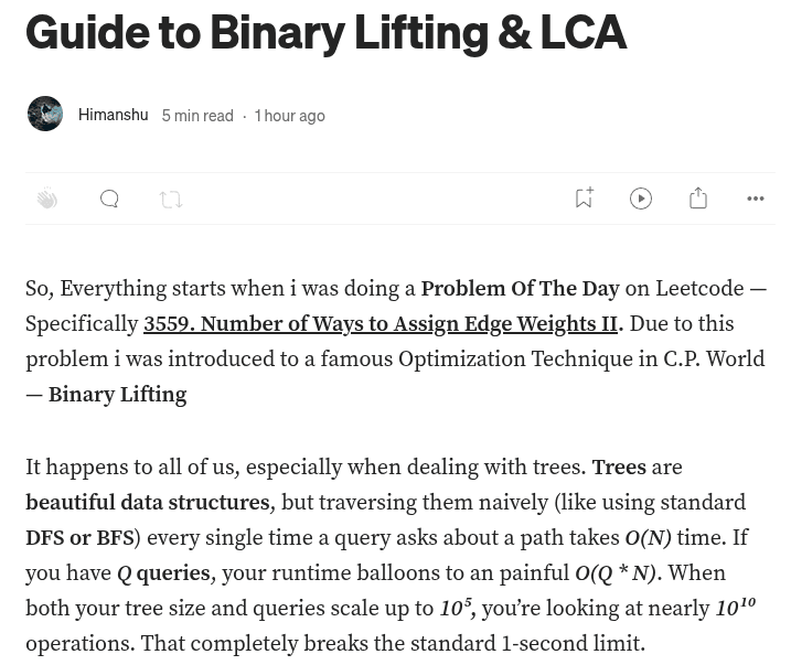 Guide to Binary Lifting and LCA article cover